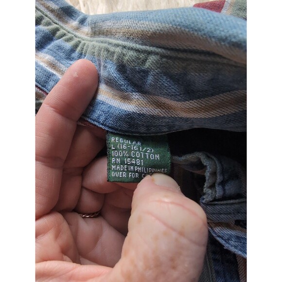 Vintage Hunt Club Long Sleeve Button Up Shirt Men's L (16-16.5) Vertical Stripes - Picture 12 of 13